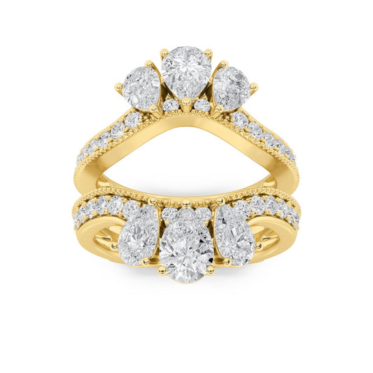 2CTW Pear Shaped Lab Grown Diamond (F/VS) Insert Jacket Ring in 14K Gold