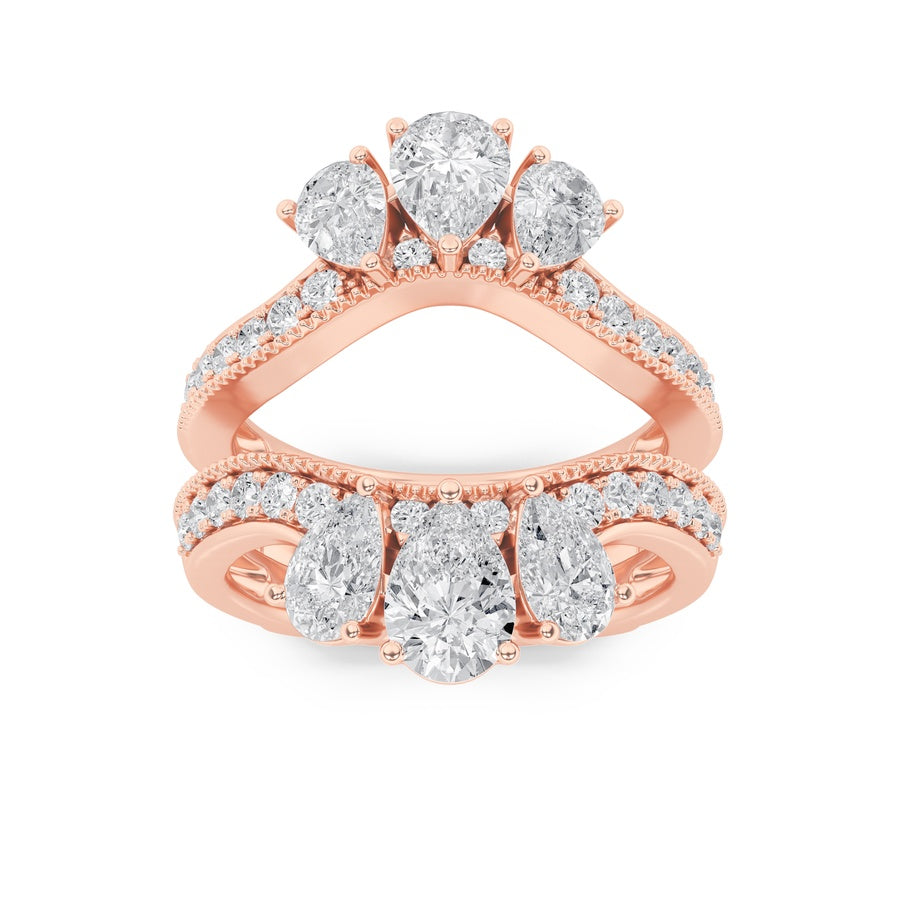 2CTW Pear Shaped Lab Grown Diamond (F/VS) Insert Jacket Ring in 14K Gold