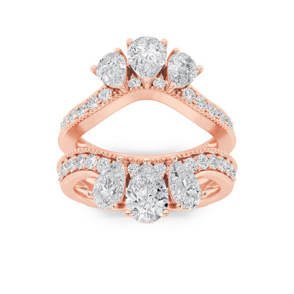 2CTW Pear Shaped Lab Grown Diamond (F/VS) Insert Jacket Ring in 14K Gold