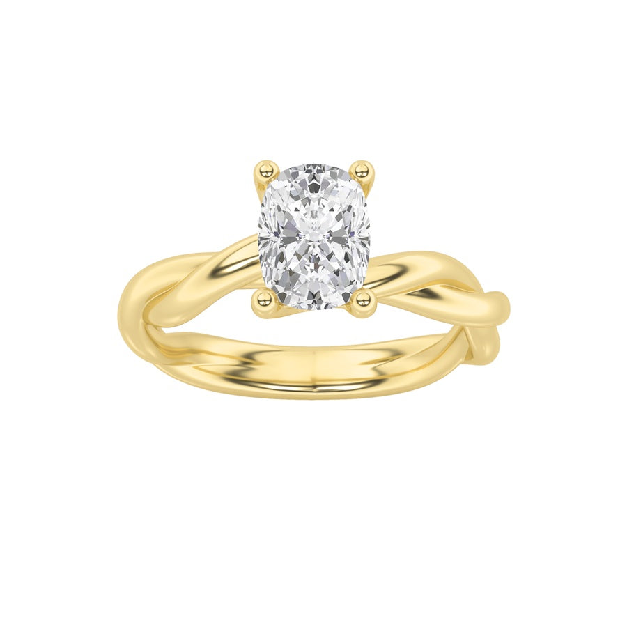 1CTW Elongated Cushion Shaped Lab Grown Diamond (F/VS) Twisted Shank Solitaire Engagement Ring in 14K Gold