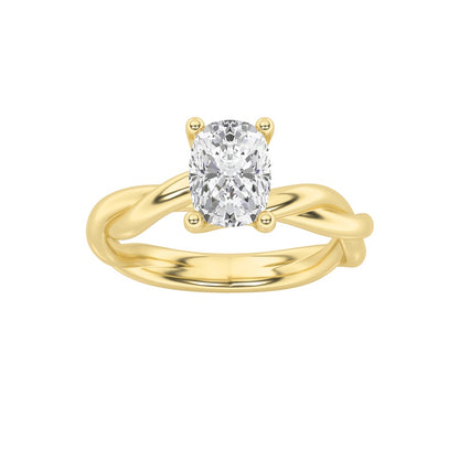 1CTW Elongated Cushion Shaped Lab Grown Diamond (F/VS) Twisted Shank Solitaire Engagement Ring in 14K Gold