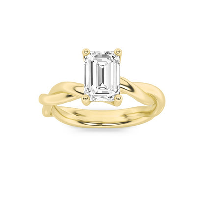 2CTW Emerald Shaped Lab Grown Diamond (F/VS) Twisted Shank Solitaire Engagement Ring in 14K Gold