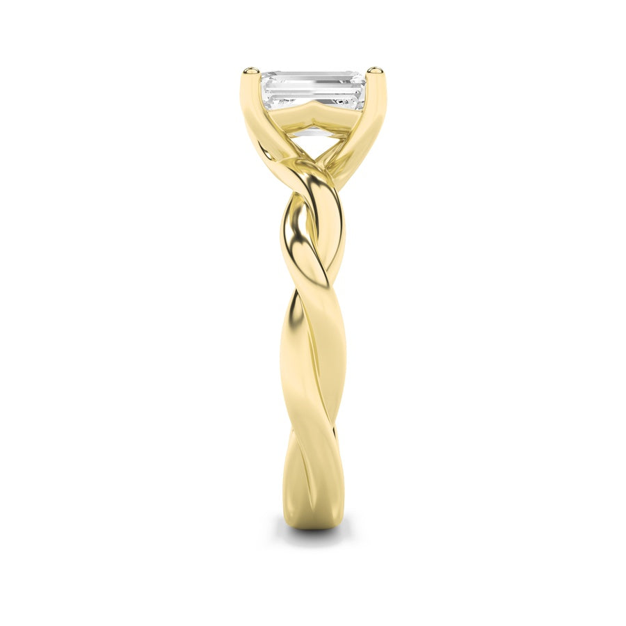 2CTW Emerald Shaped Lab Grown Diamond (F/VS) Twisted Shank Solitaire Engagement Ring in 14K Gold