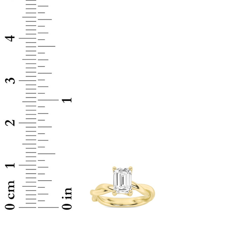 2CTW Emerald Shaped Lab Grown Diamond (F/VS) Twisted Shank Solitaire Engagement Ring in 14K Gold