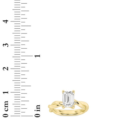 3CTW Emerald Shaped Lab Grown Diamond (F/VS) Twisted Shank Solitaire Engagement Ring in 14K Gold