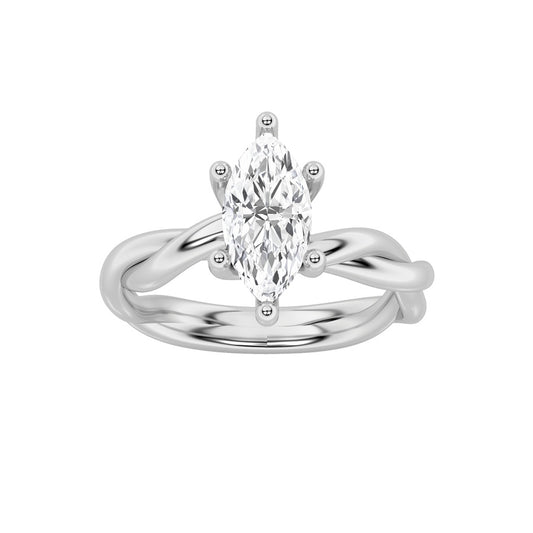 1CTW Marquise Shaped Lab Grown Diamond (F/VS) Twisted Shank Solitaire Engagement Ring in 14K Gold