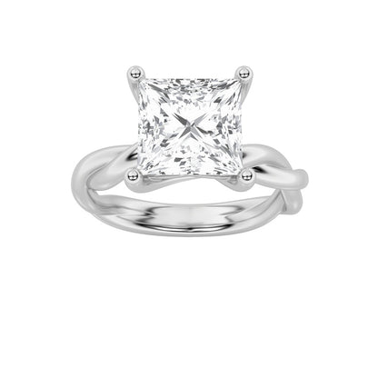 2CTW Princess Shaped Lab Grown Diamond (F/VS) Twisted Shank Solitaire Engagement Ring in 14K Gold