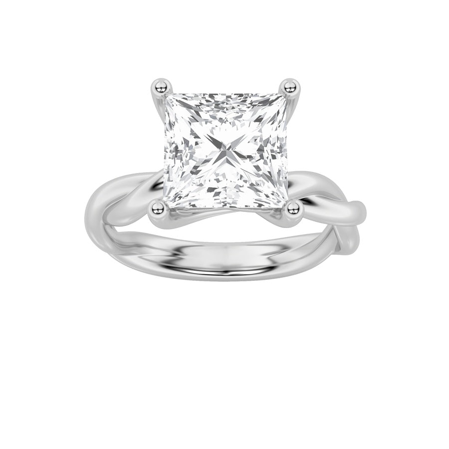 3CTW Princess Shaped Lab Grown Diamond (F/VS) Twisted Shank Solitaire Engagement Ring in 14K Gold