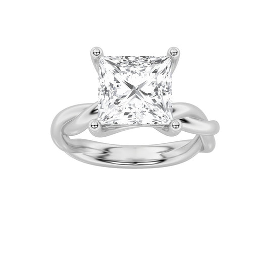 3CTW Princess Shaped Lab Grown Diamond (F/VS) Twisted Shank Solitaire Engagement Ring in 14K Gold