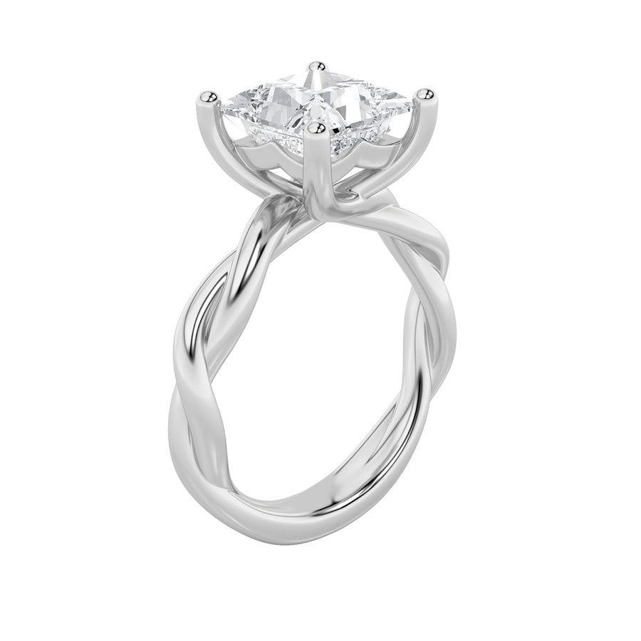3CTW Princess Shaped Lab Grown Diamond (F/VS) Twisted Shank Solitaire Engagement Ring in 14K Gold