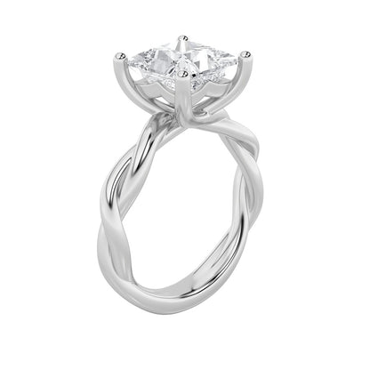 3CTW Princess Shaped Lab Grown Diamond (F/VS) Twisted Shank Solitaire Engagement Ring in 14K Gold