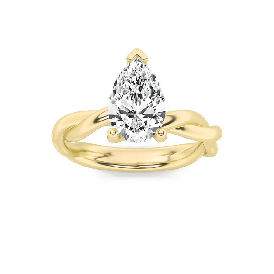 1CTW Pear Shaped Lab Grown Diamond (F/VS) Twisted Shank Solitaire Engagement Ring in 14K Gold