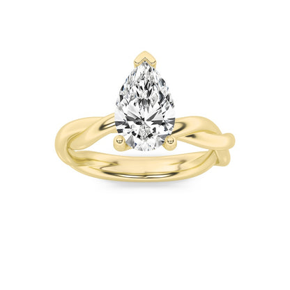 1.5CTW Pear Shaped Lab Grown Diamond (F/VS) Twisted Shank Solitaire Engagement Ring in 14K Gold