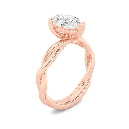 1.5CTW Pear Shaped Lab Grown Diamond (F/VS) Twisted Shank Solitaire Engagement Ring in 14K Gold