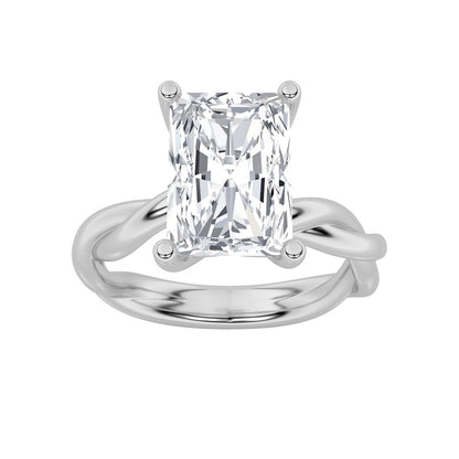 3CTW Radiant Shaped Lab Grown Diamond (F/VS) Twisted Shank Solitaire Engagement Ring in 14K Gold