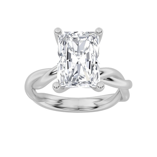 3CTW Radiant Shaped Lab Grown Diamond (F/VS) Twisted Shank Solitaire Engagement Ring in 14K Gold