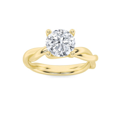 2CTW Round Shaped Lab Grown Diamond (F/VS) Twisted Shank Solitaire Engagement Ring in 14K Gold