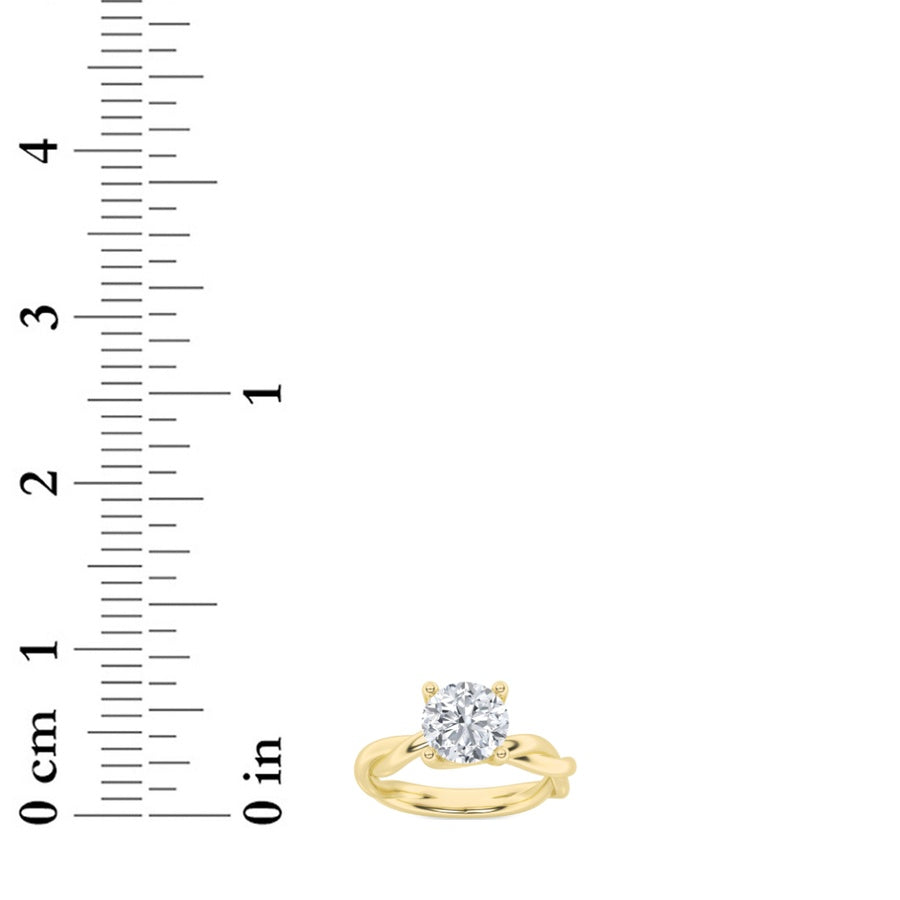 2CTW Round Shaped Lab Grown Diamond (F/VS) Twisted Shank Solitaire Engagement Ring in 14K Gold