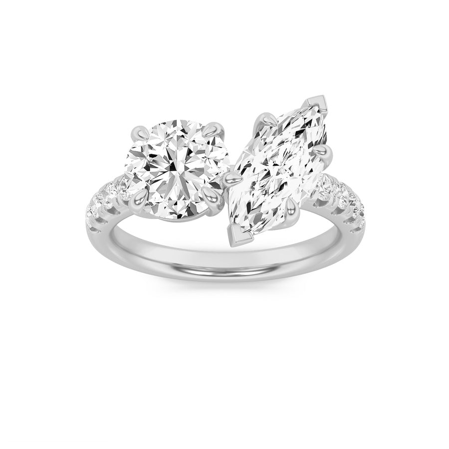 3CTW Round Shaped Lab Grown Diamond (F/VS) Toi et Moi Engagement Ring in 14K Gold