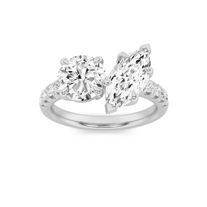 3CTW Round Shaped Lab Grown Diamond (F/VS) Toi et Moi Engagement Ring in 14K Gold