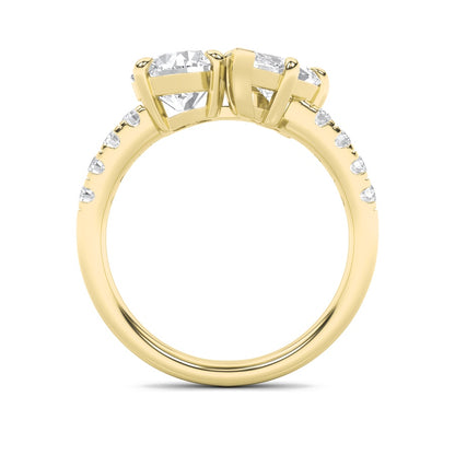 3CTW Round Shaped Lab Grown Diamond (F/VS) Toi et Moi Engagement Ring in 14K Gold