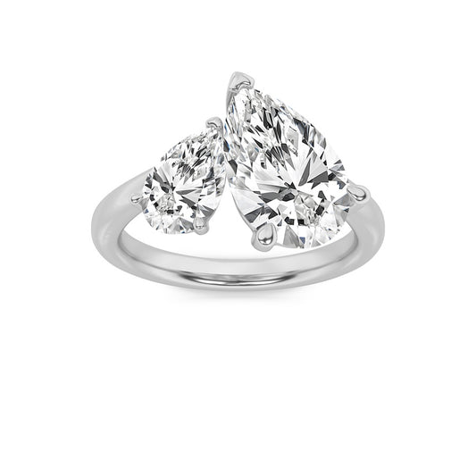 3CTW Pear Shaped Lab Grown Diamond (F/VS) Toi et Moi Engagement Ring in 14K Gold