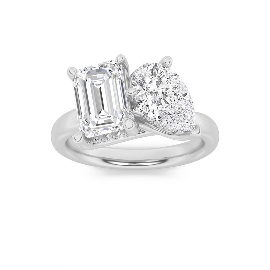 3CTW Emerald Shaped Lab Grown Diamond (F/VS) Toi et Moi Engagement Ring in 14K Gold