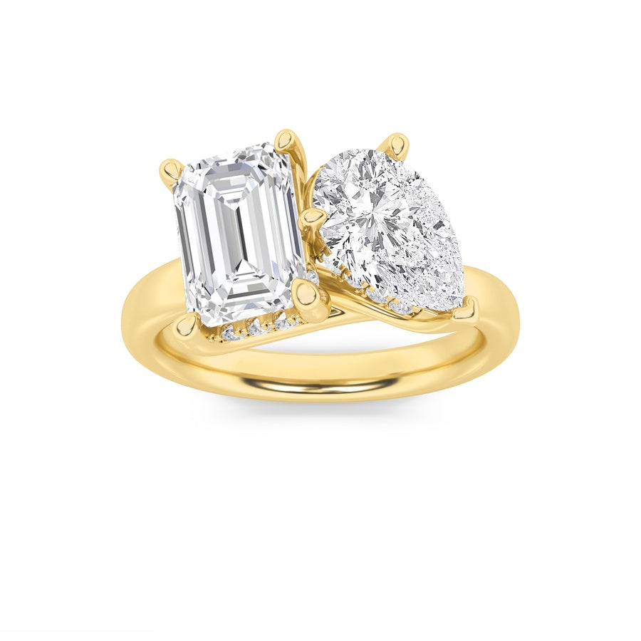 3CTW Emerald Shaped Lab Grown Diamond (F/VS) Toi et Moi Engagement Ring in 14K Gold