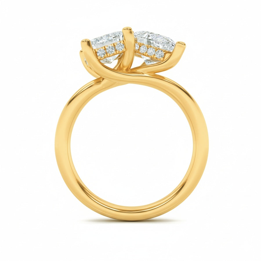 3CTW Emerald Shaped Lab Grown Diamond (F/VS) Toi et Moi Engagement Ring in 14K Gold