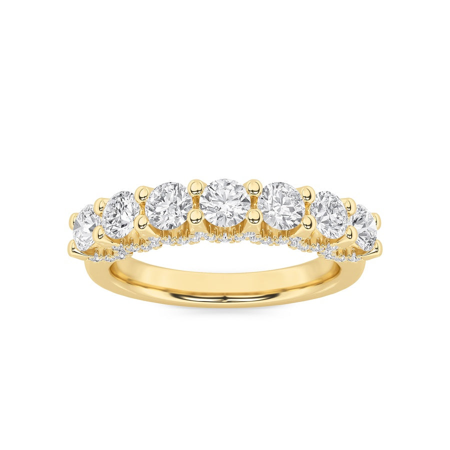 1CTW Round Shaped Lab Grown Diamond (F/VS) Accented Double Halo Set of Band and  Ring in 14K Gold