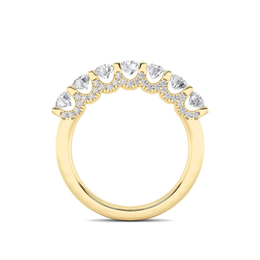 1CTW Round Shaped Lab Grown Diamond (F/VS) Accented Double Halo Set of Band and  Ring in 14K Gold