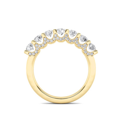 1CTW Round Shaped Lab Grown Diamond (F/VS) Accented Double Halo Set of Band and  Ring in 14K Gold