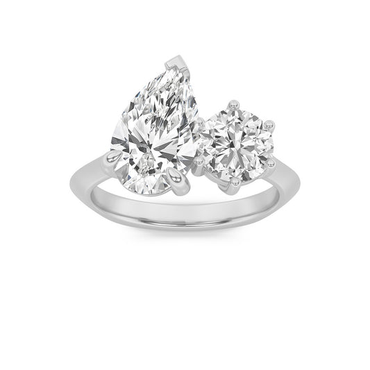 3CTW Pear Shaped Lab Grown Diamond (F/VS) Toi et Moi Engagement Ring in 14K Gold