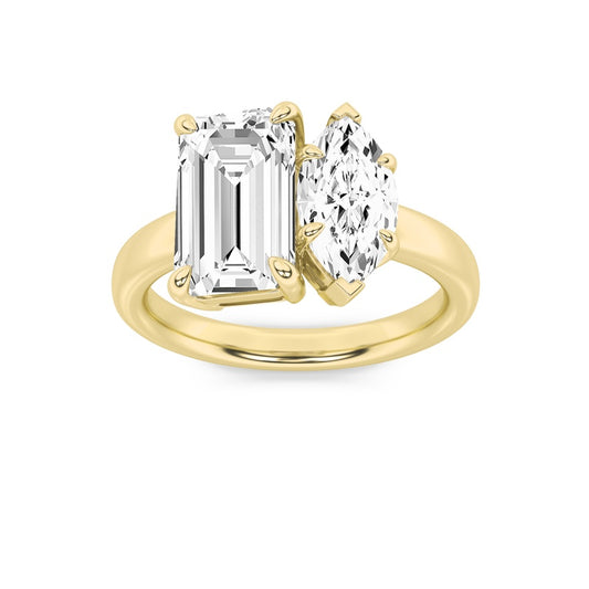 3CTW Emerald Shaped Lab Grown Diamond (F/VS) Toi et Moi Engagement Ring in 14K Gold