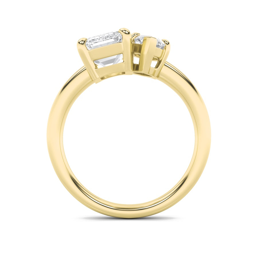 3CTW Emerald Shaped Lab Grown Diamond (F/VS) Toi et Moi Engagement Ring in 14K Gold