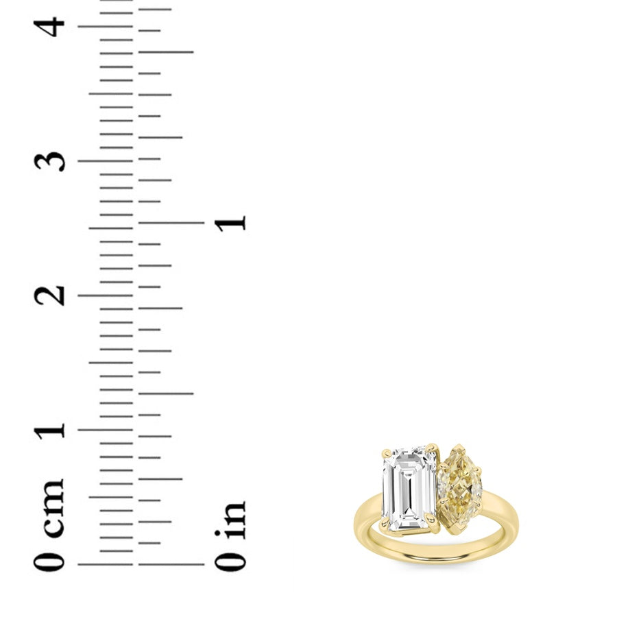 3CTW Emerald Shaped Lab Grown Diamond (F/VS) Toi et Moi Engagement Ring in 14K Gold
