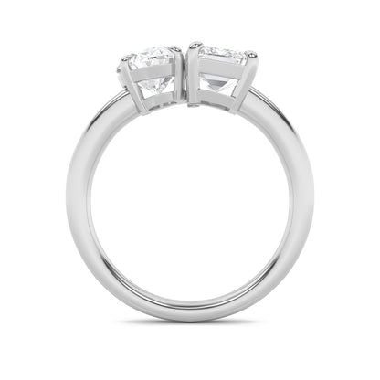 3CTW Emerald Shaped Lab Grown Diamond (F/VS) Toi et Moi Engagement Ring in 14K Gold