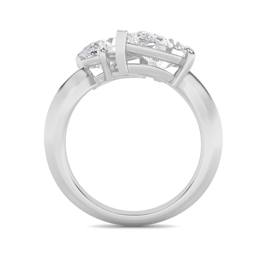 3CTW Pear Shaped Lab Grown Diamond (G/VS) Toi et Moi Engagement Ring in 14K Gold
