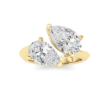 3CTW Pear Shaped Lab Grown Diamond (G/VS) Toi et Moi Engagement Ring in 14K Gold