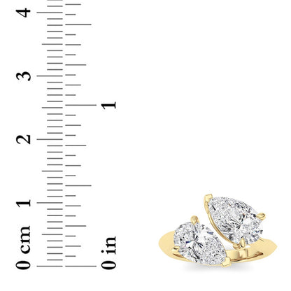 3CTW Pear Shaped Lab Grown Diamond (G/VS) Toi et Moi Engagement Ring in 14K Gold