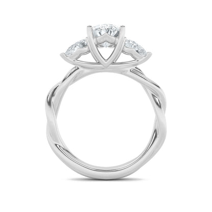 2CTW Oval Shaped Lab Grown Diamond (F/VS) Three Stone Twisted Band Engagement Ring in 14K Gold