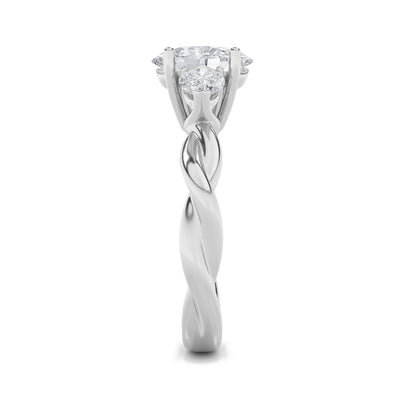 2CTW Oval Shaped Lab Grown Diamond (F/VS) Three Stone Twisted Band Engagement Ring in 14K Gold