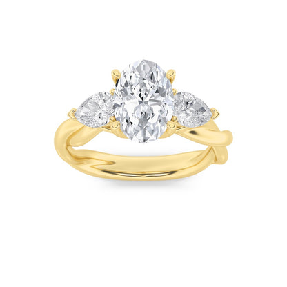 2CTW Oval Shaped Lab Grown Diamond (F/VS) Three Stone Twisted Band Engagement Ring in 14K Gold