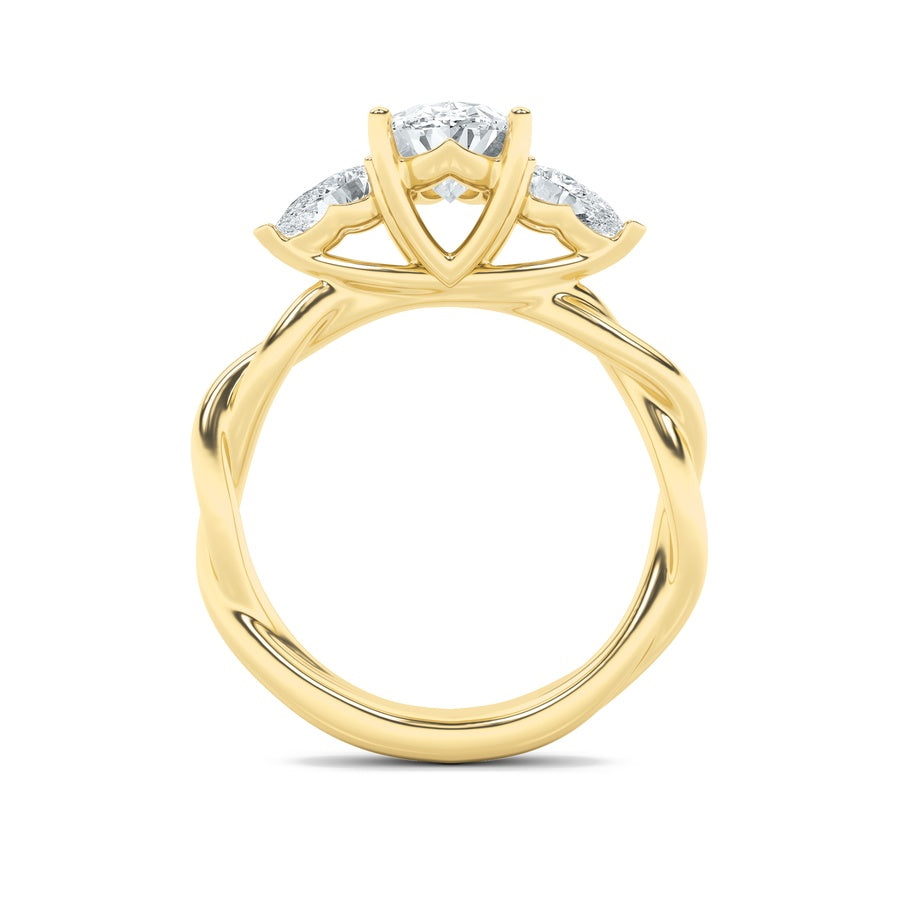 2CTW Oval Shaped Lab Grown Diamond (F/VS) Three Stone Twisted Band Engagement Ring in 14K Gold