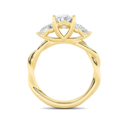 2CTW Oval Shaped Lab Grown Diamond (F/VS) Three Stone Twisted Band Engagement Ring in 14K Gold