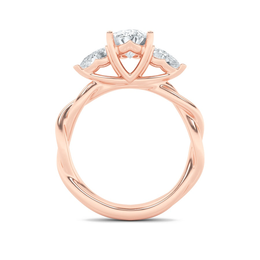 2CTW Oval Shaped Lab Grown Diamond (F/VS) Three Stone Twisted Band Engagement Ring in 14K Gold
