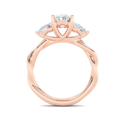 2CTW Oval Shaped Lab Grown Diamond (F/VS) Three Stone Twisted Band Engagement Ring in 14K Gold