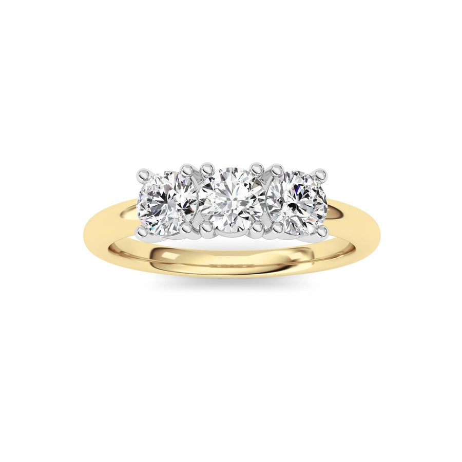 0.75CTW Round Shaped Lab Grown Diamond (F/VS) Three Stone Band Ring in 14K Gold