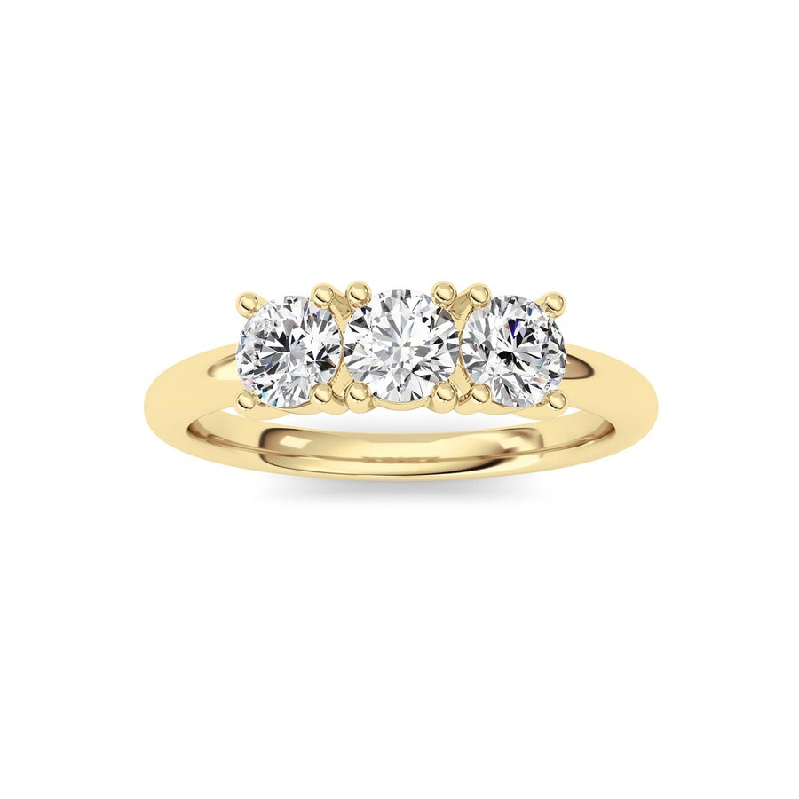 0.75CTW Round Shaped Lab Grown Diamond (F/VS) Three Stone Band Ring in 14K Gold