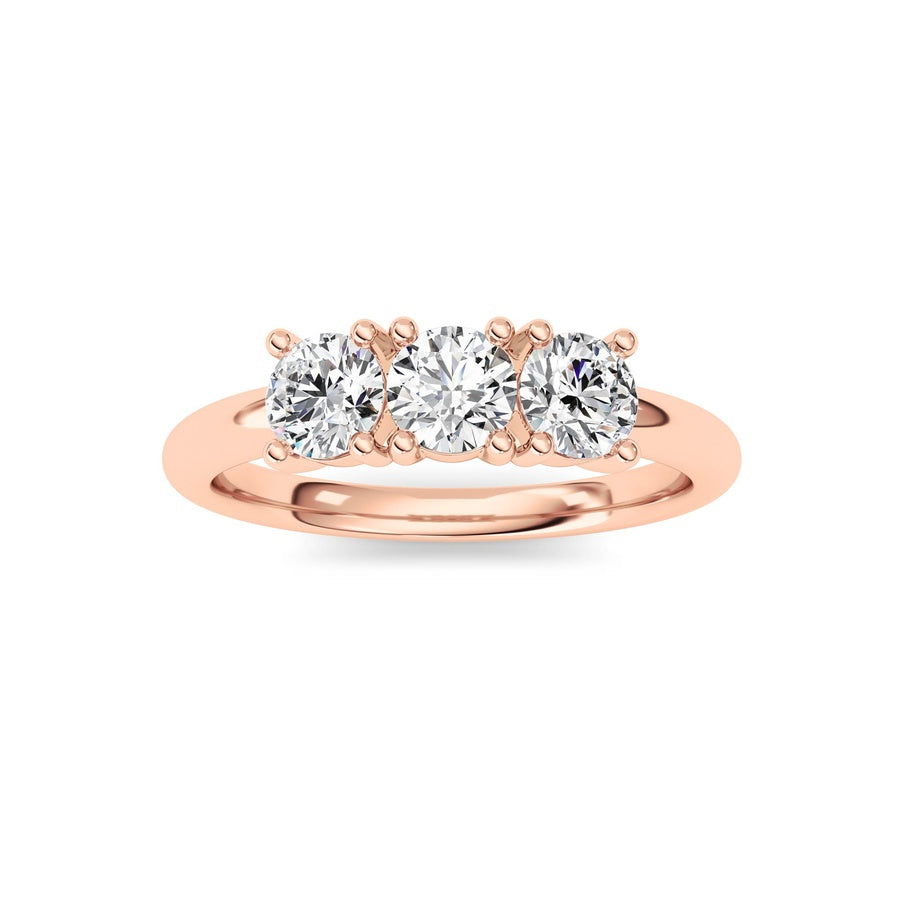 0.75CTW Round Shaped Lab Grown Diamond (F/VS) Three Stone Band Ring in 14K Gold